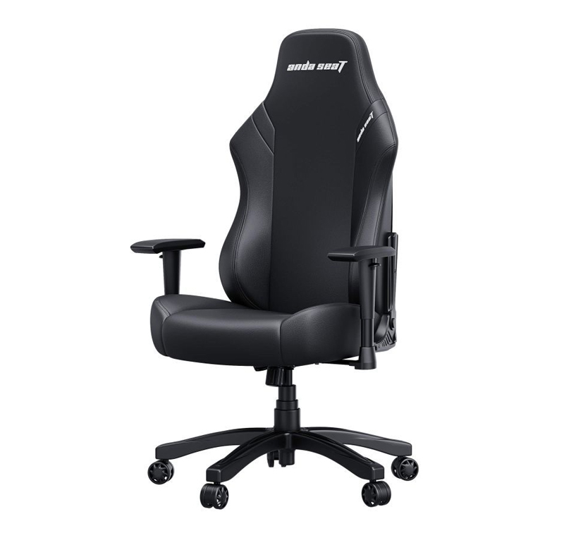 AndaSeat Luna series Premium Gaming Chair Black L size, PVC leather, Armrest: 2D, common seat tray, 100% steel framework M Size lumbar pillow, small headrest pillow, 60mm casters, black nylon base  (AD18-44-B-PV)
